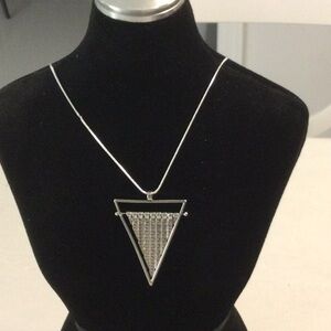 Elegant Color Silver Triangle Pendant Necklace  NWOT *